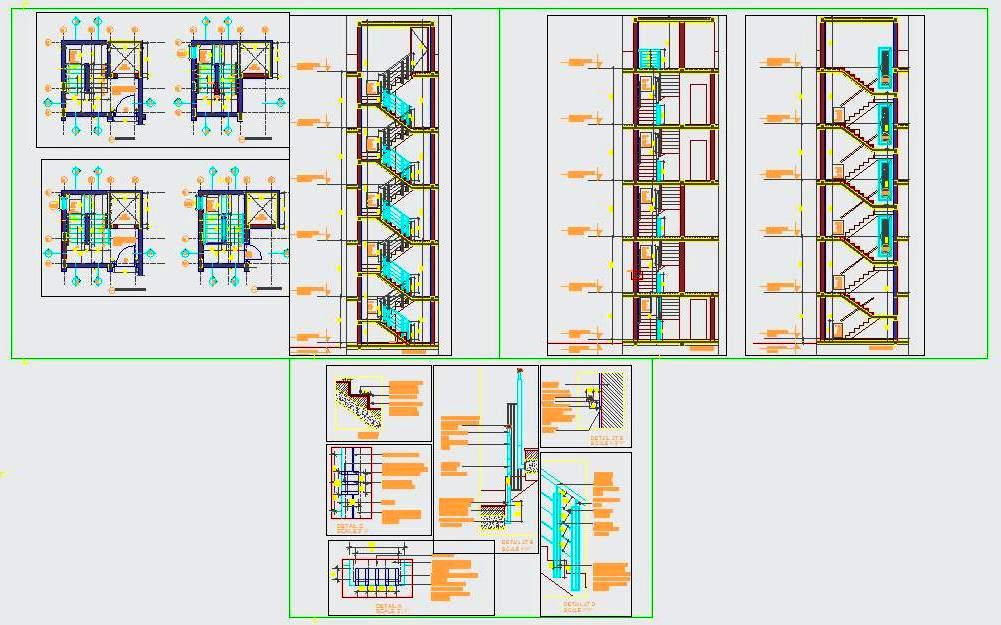 Multi-Storey R.C.C. Staircase with Full Details-AutoCAD DWG